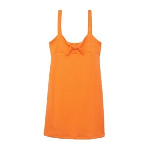 Planet Gold Girl Tween Dress XXL (18) Orange Neon Tie-Front Sleeveless Front Bow